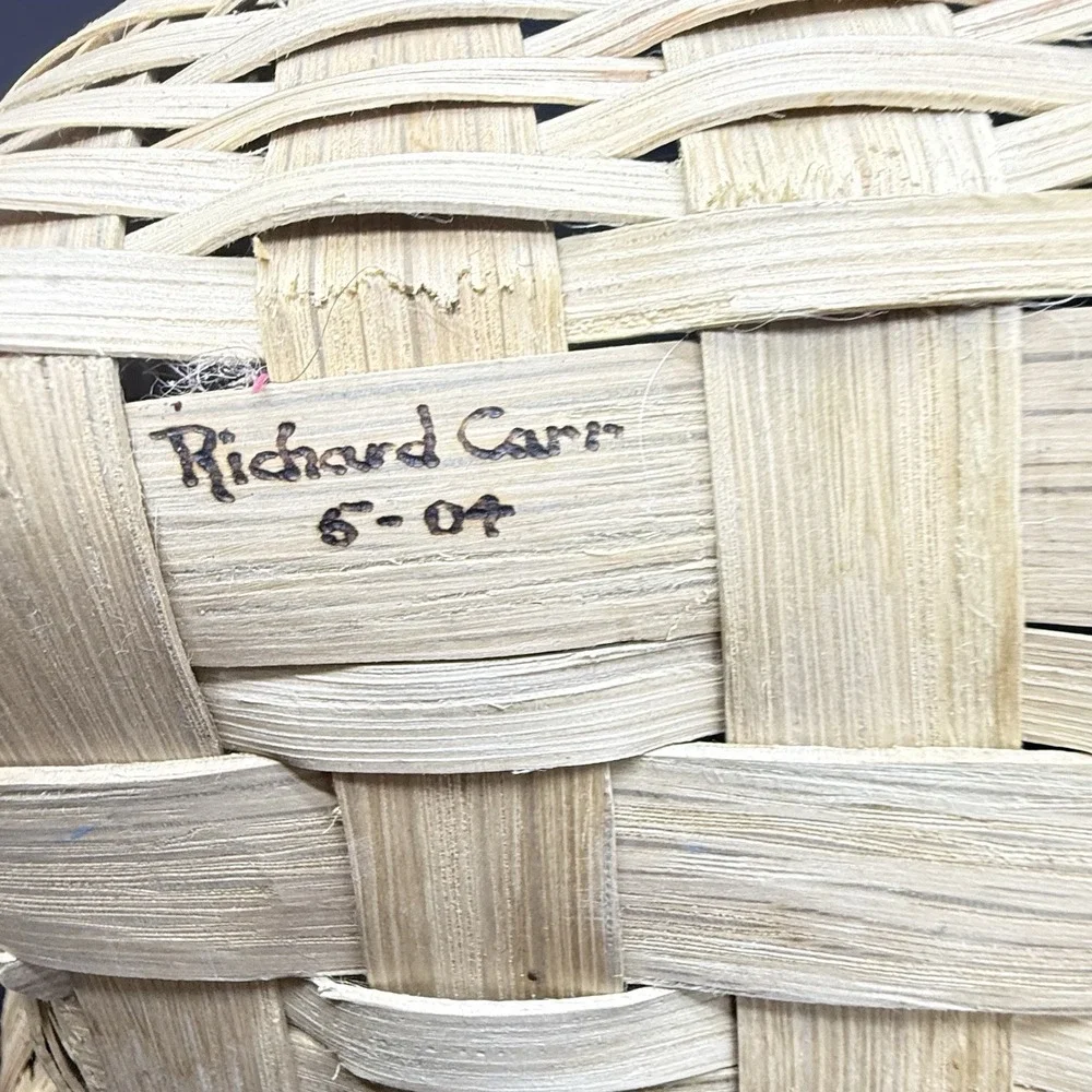Vintage 04 Richard Carr Signed White Oak Gathering Basket Colonial Williamsburg